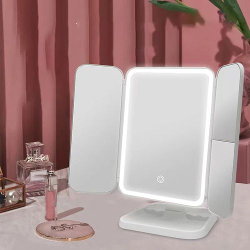 Miroir de maquillage lumineux à trois volets Benbilry avec 74 lumières LED