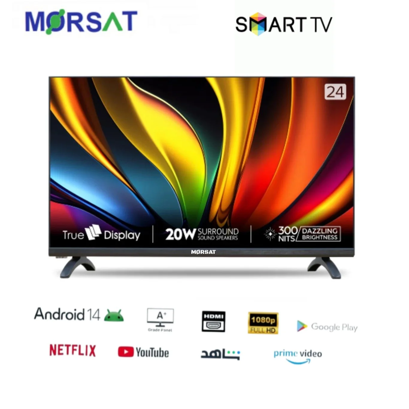 MORSAT Tv 24 Smart Android 14″ Récepteur intégré+ TNT + HDMI + USB +FHD