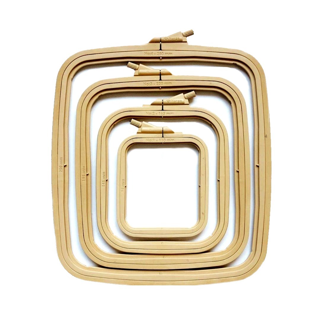 Nurge Beige X-Small (No:1) Cercle à broder carré en plastique, cerceaux de point de croix, cerceau à aiguille perforée, couture artisanale DIY, cerceaux à broder en plastique ABS