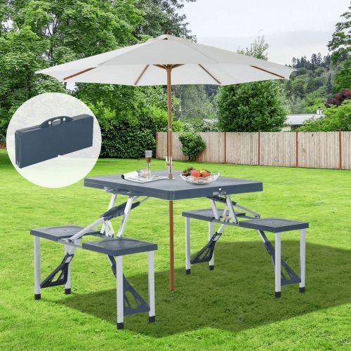 Outdoor Gear Table de camping portable pour pique-nique ou plage avec 4 sièges et trou pour parasol