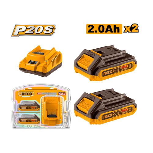 Pack 2 Batteries 20V 2Ah + 1 chargeur rapide SI