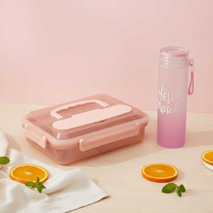 Pack Lunch Box Chauffante Électrique +gourde 900ml - Inox Amovible - 3 Compartiments - 1,5L - Rose et Blanc