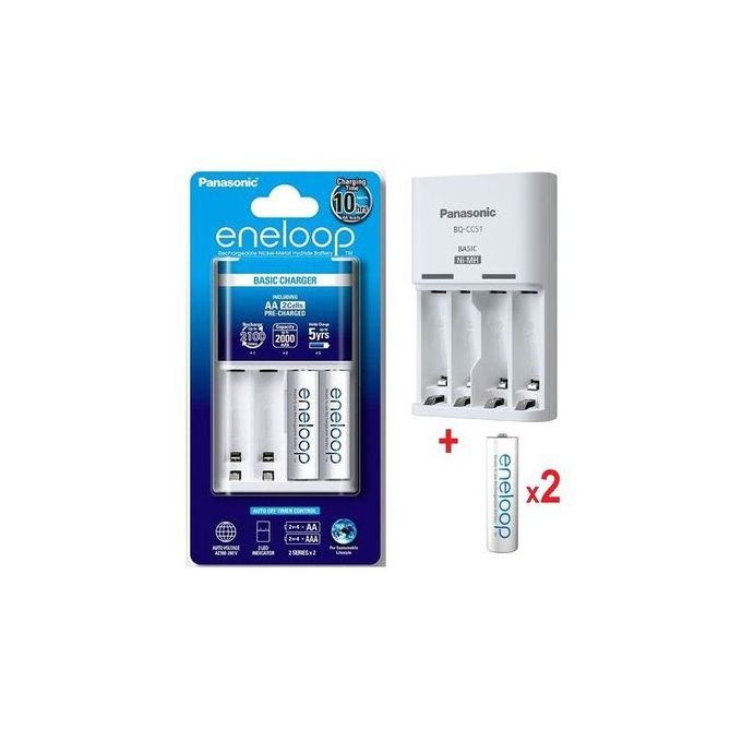 Panasonic Chargeur de 4 Piles AA ou AAA // +2 Batteries Eneloop AA 2000 mAh