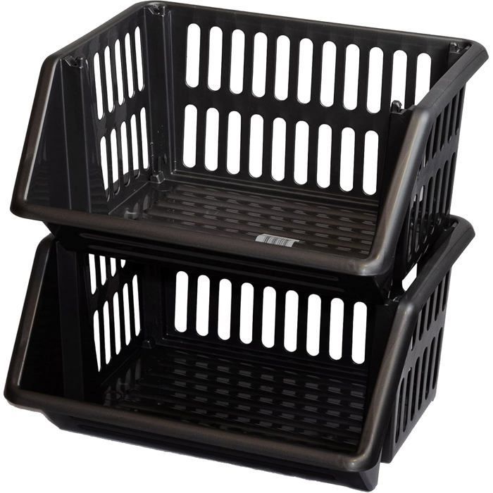 Panier de rangement - 2Paniers - Multifonction - Noir - Empilables - Fruits et légumes