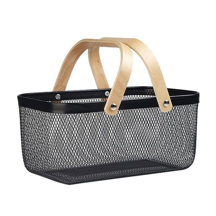 Panier Rectangulaire - MéNagers - Noir - Bois - Fer Forgé - 40x24,5x18cm