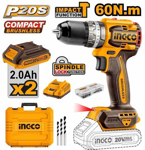 PerceuseVisseuse 20V 60Nm 2Batt sans charbons SI