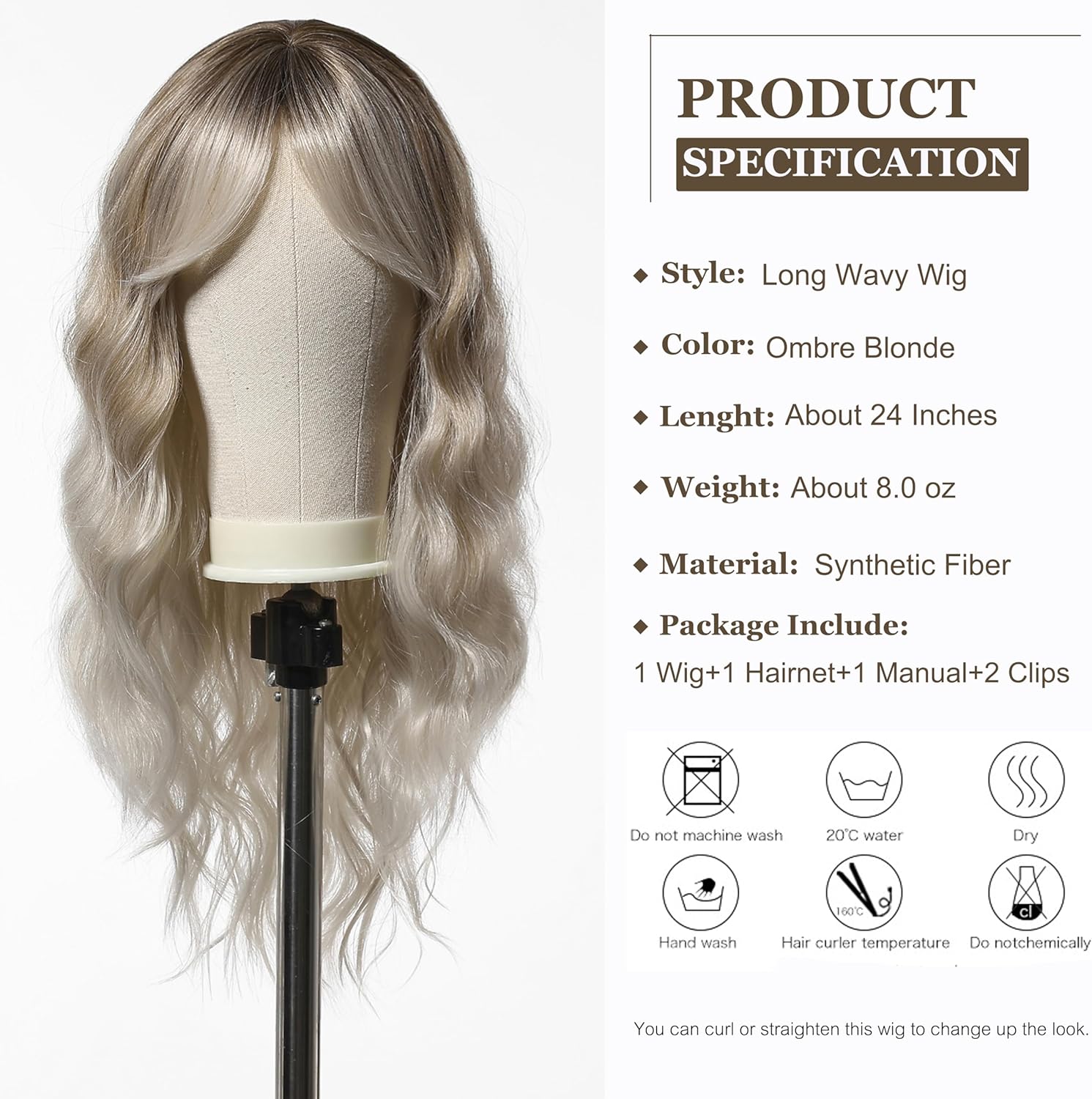 Perruque Cheveux synthétique lisse - Gris