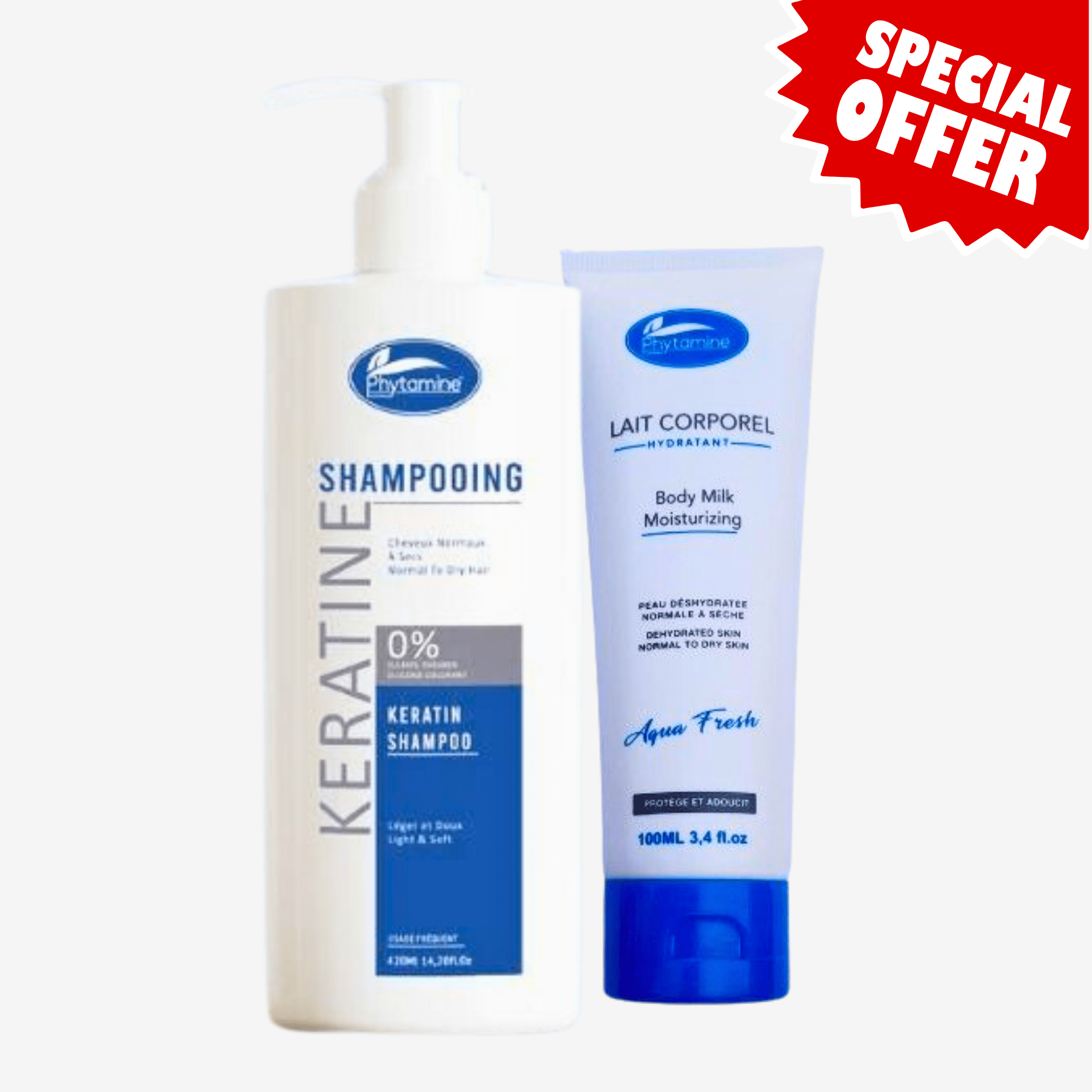 Phytamine Pack Shampooing Kératine Cheveux Normaux à Secs 420 ml + Lait Corporel Hydratant Offert