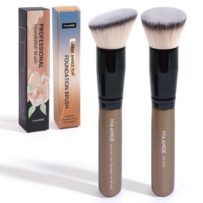 Pinceaux de maquillage - Maange - Set de 2 - Poignée en bois - Fibres synthétiques - Doux et dense