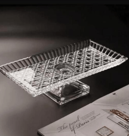 PLAT RECTANGULAIRE A PIED EN VERRE CRISTAL 34CM