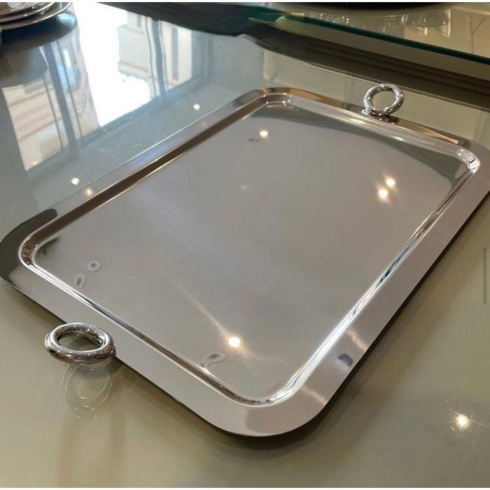 PLATEAU EN INOX SEDEN EN INOX ANSES ARGENTE 18 CARATS COULEUR ARGENTE 47CM/37,5