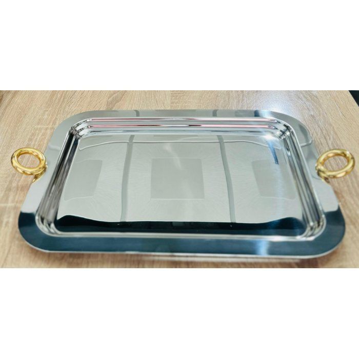 PLATEAU EN INOX SEDEN EN INOX ANSES DOREES MM 18 CARATS COULEUR ARGENTE 39CM/28CM
