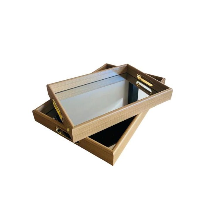 Plateaux en bambou - Ensemble 2 plateaux - Détails dorés - Rectangulaires - Pratiques