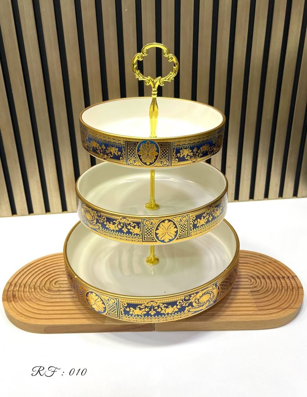 Présentoir Gâteaux 3 étages Serviteur LIMOGES filet doré Empire Ancien Pastry