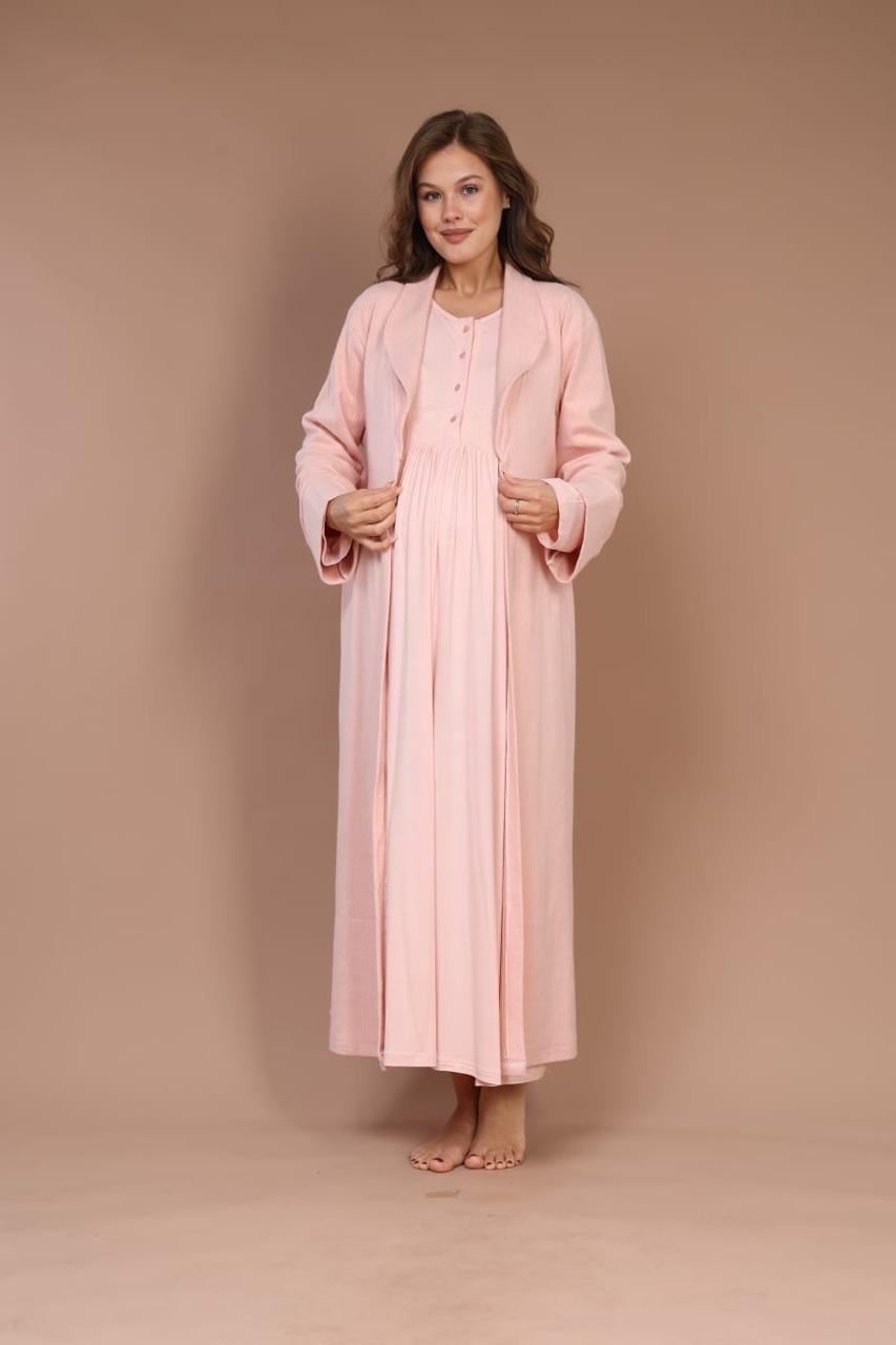 Pyjama grossesse et allaitement avec peignoir rose