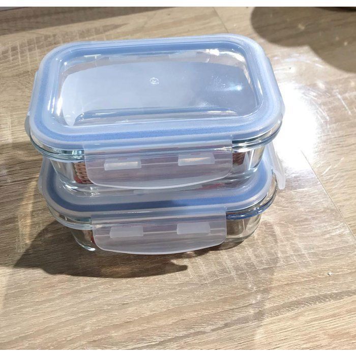 Set de 2 boîtes 400 ml et 320 ml en verre hermetiques avec couvercles-couleurs bleu et rose