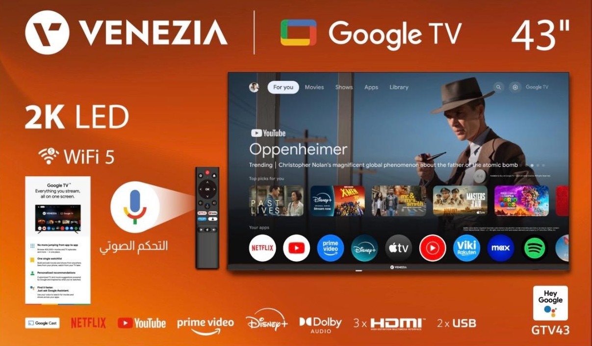 SMART TV -VENEZIA 43'' Google tv 2K Recepteur integré