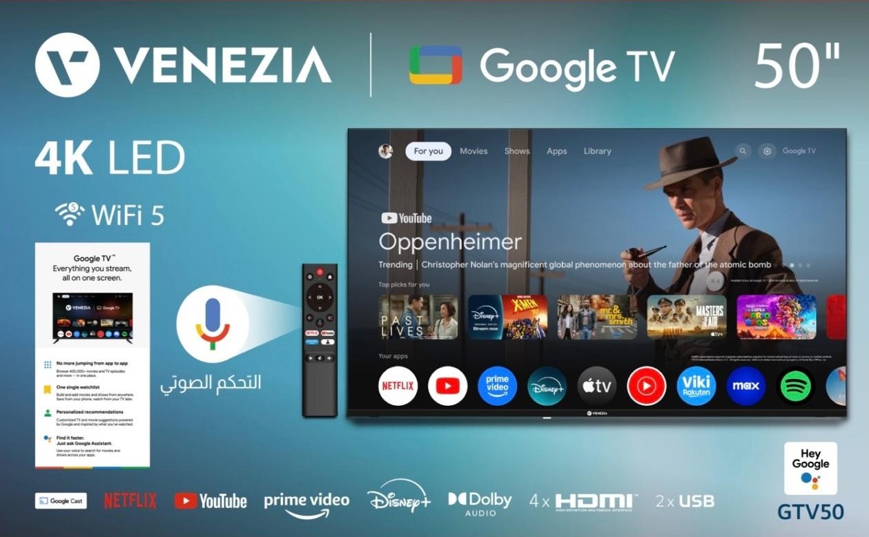 SMART TV VENEZIA 50'' Google tv 4K Recepteur integré -5G WIFI