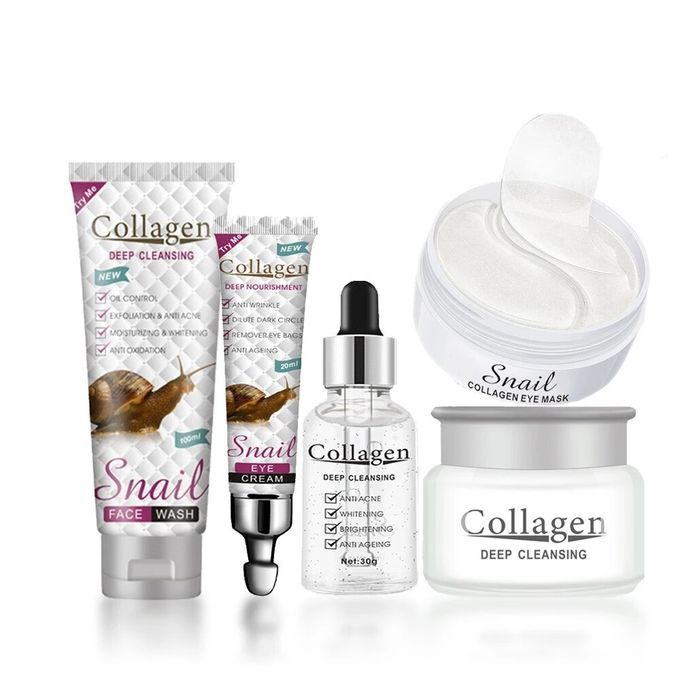 Snail Pack soins visage, nettoyant pour le visage, sérum, masque yeux, crème hydratante, anti-rides