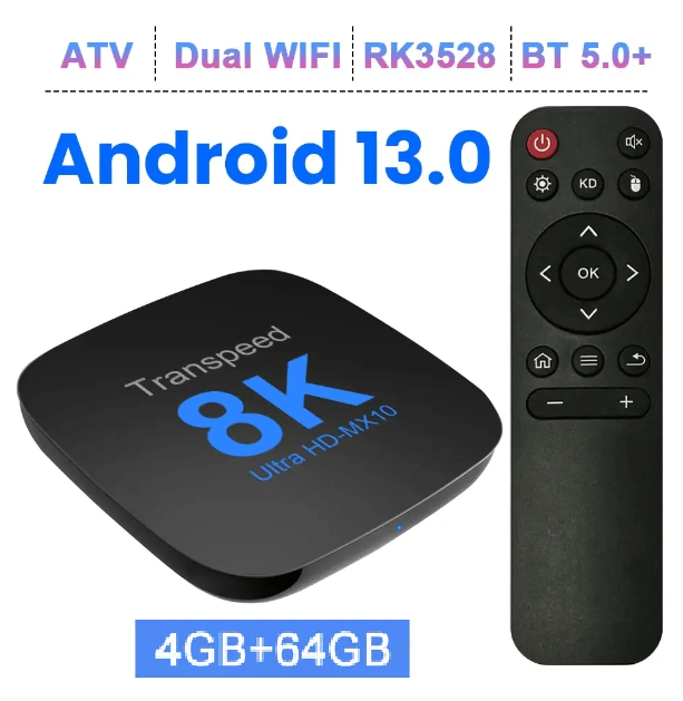 TV Box ANDROID 13 64GB ROM 4GB RAM Double Wifi Avec TV Apps 8K BT5.0