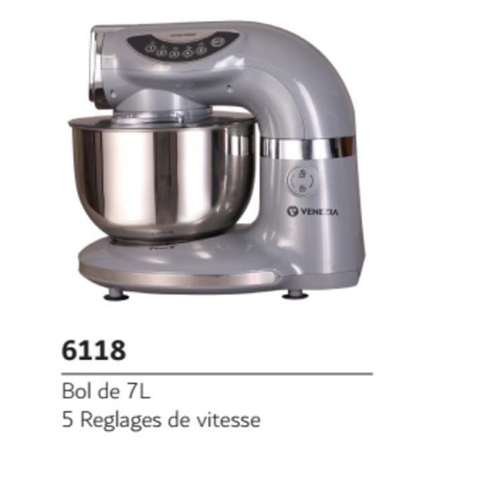 Venezia Robot Pétrin Pâtissier - 7L - Multifonctions - Gris - 1000W