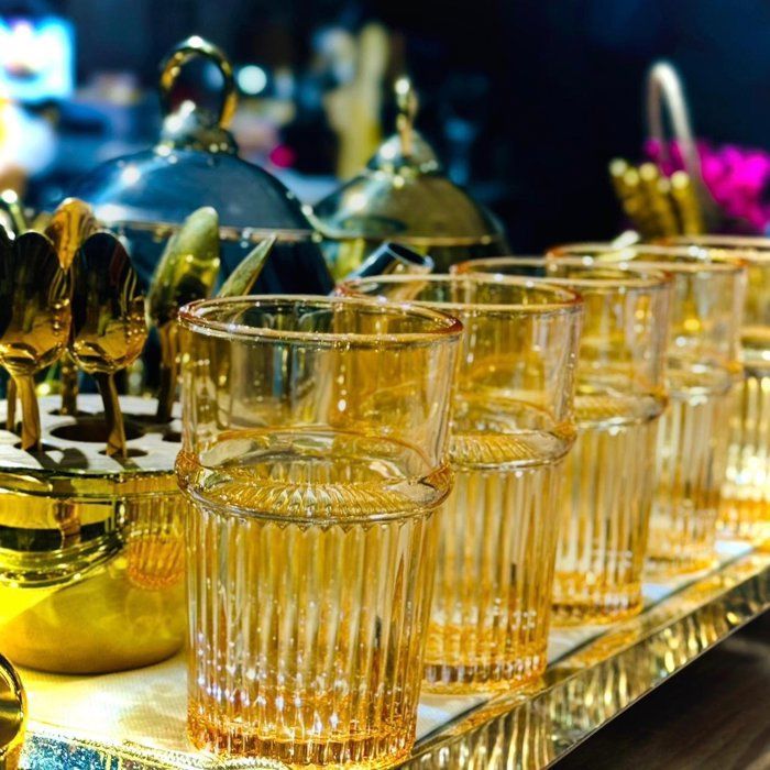 Verre à thé - Ensemble - 12 pièces - Cristallin - Beige doré - Compatible lave-vaisselle