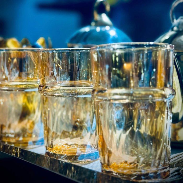 Verre à thé - Ensemble - 12 pièces - Cristallin - Beige - Doré - Compatible lave-vaisselle