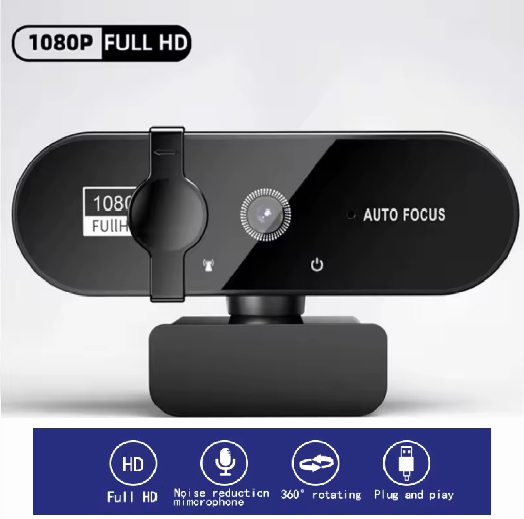 Webcam 1080P Microphone integre, USB, avec couvercle anti-espion